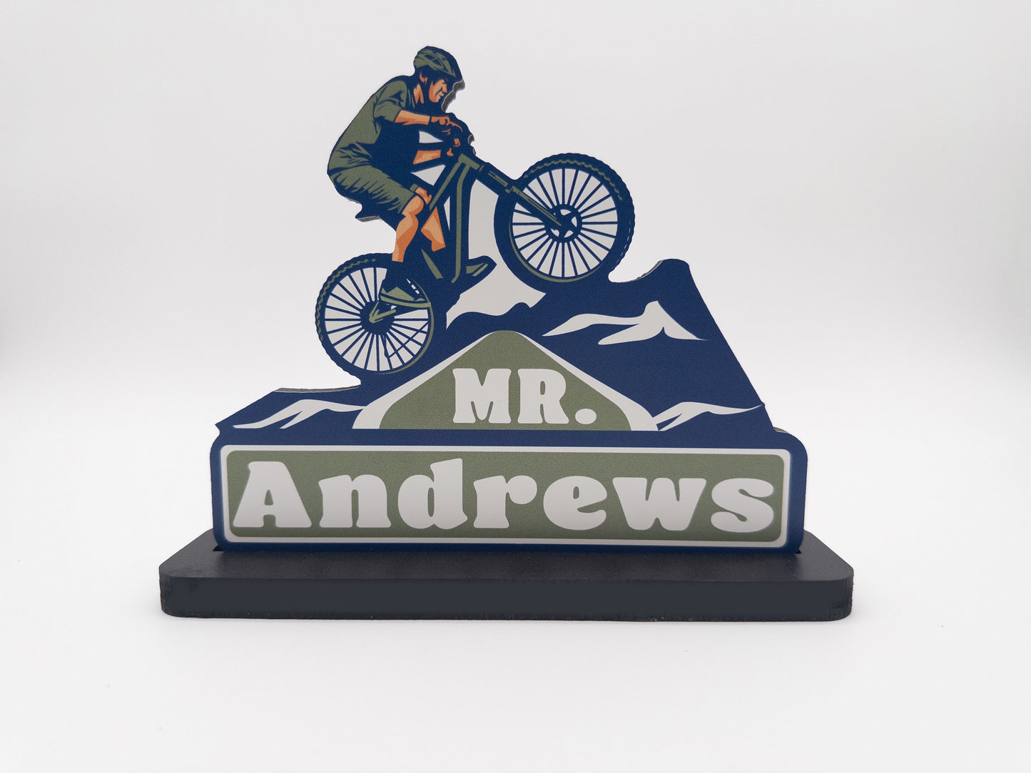 Cycling Desk Name Plate – Personalized Mountain Bike Decor