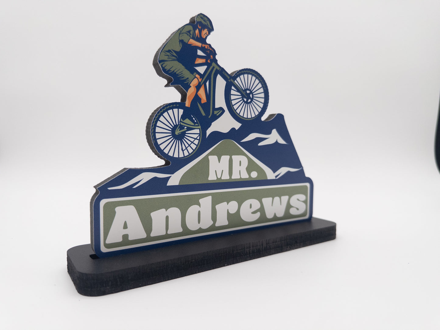 Cycling Desk Name Plate – Personalized Mountain Bike Decor